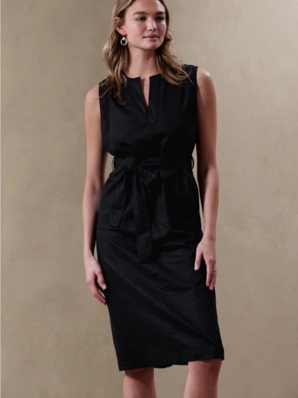 Banana Republic Sleeveless Linen Blend Tie-Waist Midi Dress Size Small